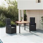 vidaXL 3-delige Tuinset met kussens poly rattan zwart