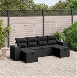 vidaXL 6-delige Loungeset met kussens poly rattan zwart