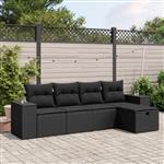 vidaXL 5-delige Loungeset met kussens poly rattan zwart