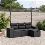 vidaXL 4-delige Loungeset met kussens poly rattan zwart