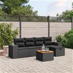 vidaXL 6-delige Loungeset met kussens poly rattan zwart