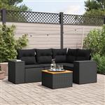 vidaXL 5-delige Loungeset met kussens poly rattan zwart