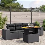 vidaXL 5-delige Loungeset met kussens poly rattan zwart