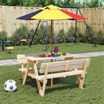 vidaXL Picknicktafel voor 4 kinderen met parasol massief vurenhout