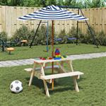 vidaXL Picknicktafel voor 4 kinderen met parasol massief vurenhout