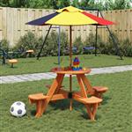 vidaXL Picknicktafel voor 4 kinderen met parasol rond vurenhout