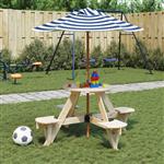 vidaXL Picknicktafel voor 4 kinderen met parasol rond vurenhout