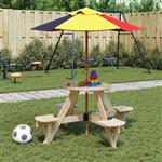 vidaXL Picknicktafel voor 4 kinderen met parasol rond vurenhout