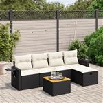 vidaXL 6-delige Loungeset met kussens poly rattan zwart