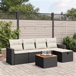 vidaXL 6-delige Loungeset met kussens poly rattan zwart