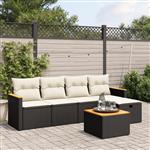 vidaXL 6-delige Loungeset met kussens poly rattan zwart