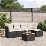 vidaXL 6-delige Loungeset met kussens poly rattan zwart