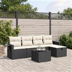 vidaXL 6-delige Loungeset met kussens poly rattan zwart