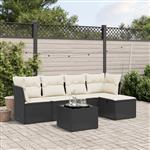 vidaXL 6-delige Loungeset met kussens poly rattan zwart