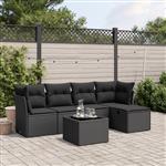 vidaXL 6-delige Loungeset met kussens poly rattan zwart