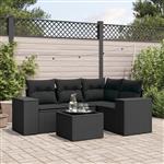 vidaXL 5-delige Loungeset met kussens poly rattan zwart