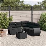 vidaXL 6-delige Loungeset met kussens poly rattan zwart