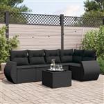 vidaXL 6-delige Loungeset met kussens poly rattan zwart