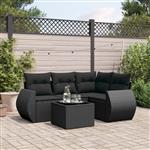 vidaXL 5-delige Loungeset met kussens poly rattan zwart