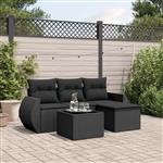 vidaXL 5-delige Loungeset met kussens poly rattan zwart