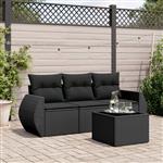 vidaXL 4-delige Loungeset met kussens poly rattan zwart