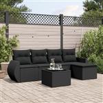 vidaXL 6-delige Loungeset met kussens poly rattan zwart