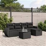 vidaXL 6-delige Loungeset met kussens poly rattan zwart