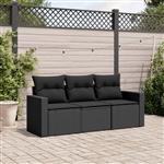 vidaXL 3-delige Loungeset met kussens poly rattan zwart