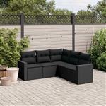 vidaXL 5-delige Loungeset met kussens poly rattan zwart