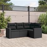 vidaXL 4-delige Loungeset met kussens poly rattan zwart