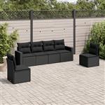 vidaXL 6-delige Loungeset met kussens poly rattan zwart