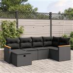 vidaXL 6-delige Loungeset met kussens poly rattan zwart