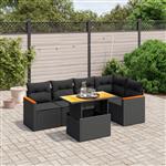 vidaXL 6-delige Loungeset met kussens poly rattan zwart