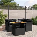 vidaXL 5-delige Loungeset met kussens poly rattan zwart