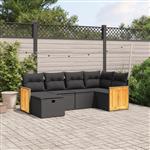 vidaXL 6-delige Loungeset met kussens poly rattan zwart