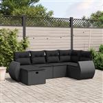 vidaXL 6-delige Loungeset met kussens poly rattan zwart