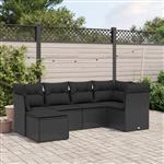 vidaXL 6-delige Loungeset met kussens poly rattan zwart