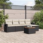 vidaXL 6-delige Loungeset met kussens poly rattan zwart