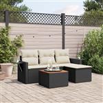 vidaXL 5-delige Loungeset met kussens poly rattan zwart