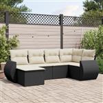 vidaXL 6-delige Loungeset met kussens poly rattan zwart