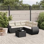 vidaXL 6-delige Loungeset met kussens poly rattan zwart