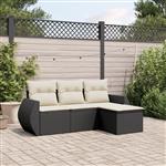 vidaXL 4-delige Loungeset met kussens poly rattan zwart