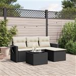 vidaXL 4-delige Loungeset met kussens poly rattan zwart