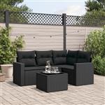 vidaXL 5-delige Loungeset met kussens poly rattan zwart