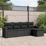 vidaXL 5-delige Loungeset met kussens poly rattan zwart