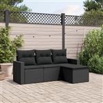 vidaXL 4-delige Loungeset met kussens poly rattan zwart