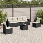 vidaXL 7-delige Loungeset met kussens poly rattan zwart