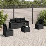 vidaXL 6-delige Loungeset met kussens poly rattan zwart