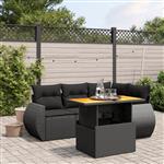 vidaXL 5-delige Loungeset met kussens poly rattan zwart