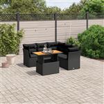 vidaXL 5-delige Loungeset met kussens poly rattan zwart